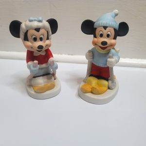 Vintage Walt Disney Productions Mickey & Minnie Skiing Figurines